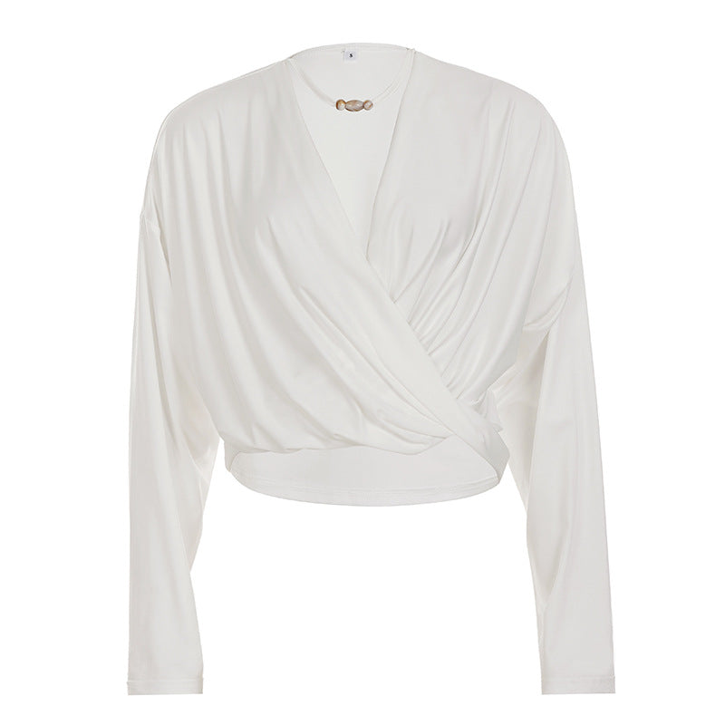Damen nan Wickel-Cropped-Longsleeve mit Drapierter Front und taillierter Schnittführung Echo Archiv