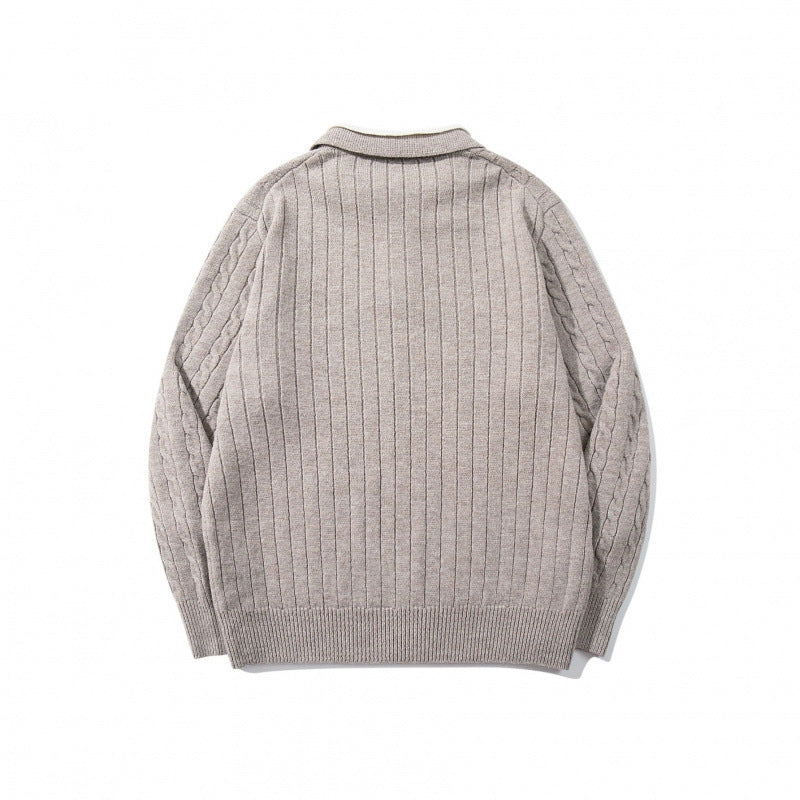 Herren Grobgestrickter Polokragen-Pullover mit Zopfmuster und Knopfleiste Echo Archiv