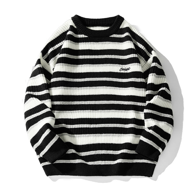 Unisex Gestreifter Grobstrick-Pullover mit Rundhalsausschnitt und Relaxed‑Fit Echo Archiv