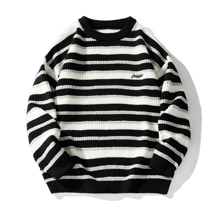 Unisex Gestreifter Grobstrick-Pullover mit Rundhalsausschnitt und Relaxed‑Fit Echo Archiv