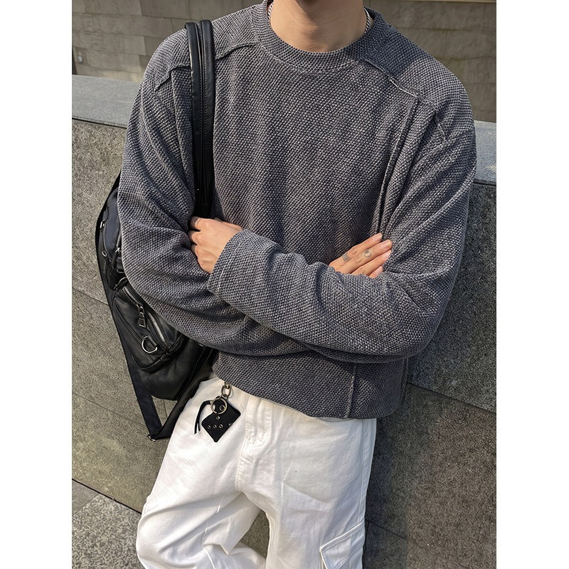 Herren Oversize Waffelstrick-Pullover mit Rundhalsausschnitt Echo Archiv