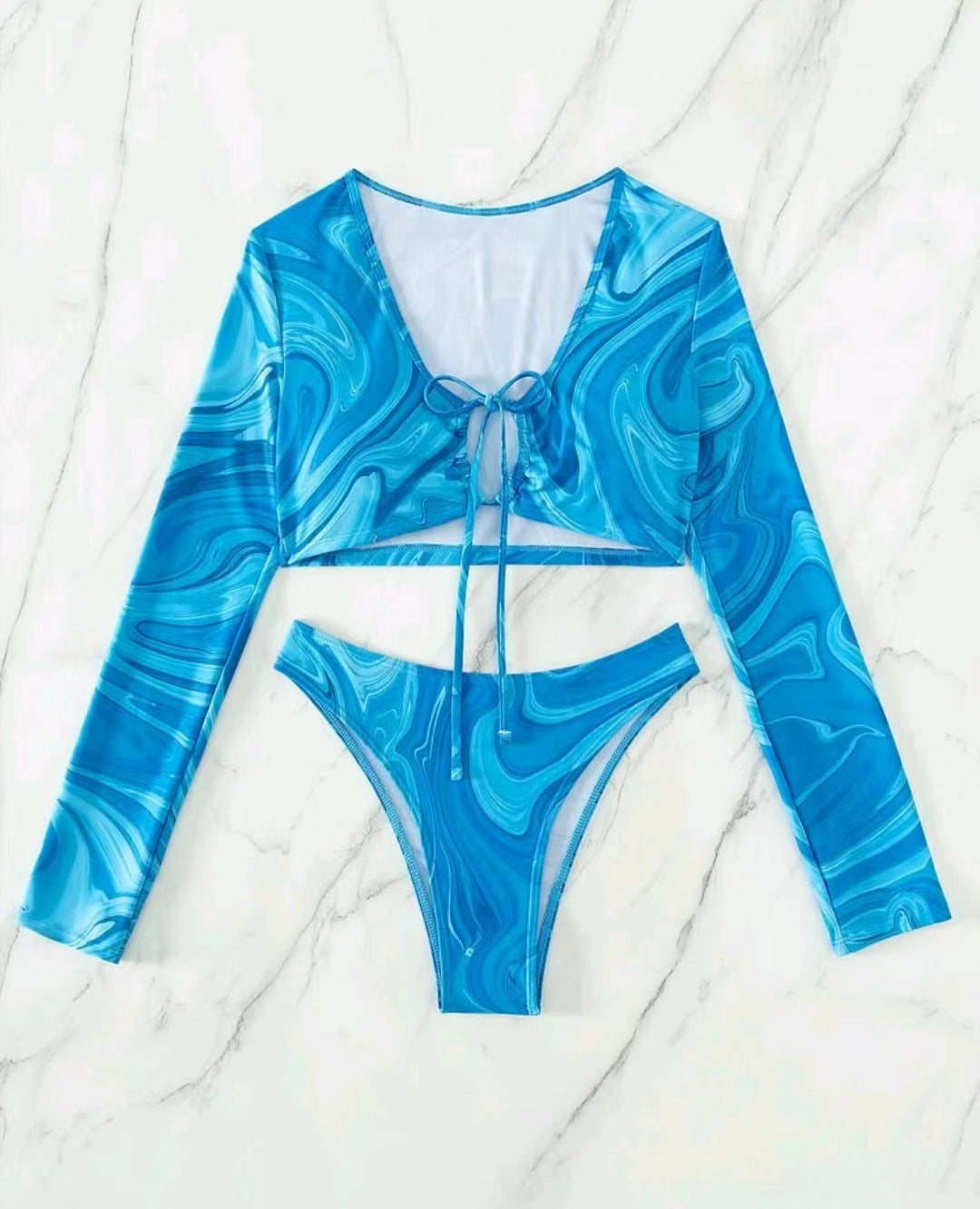 Damen Surf-Bikini-Set mit langärmligem Crop-Top und hochgeschnittenen Unterteilen Echo Archiv
