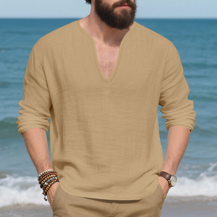 Herren lässiges Langarmshirt mit V-Ausschnitt aus atmungsaktiver Baumwolle Echoarchiv
