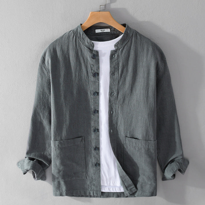 Herren Leinenjacke mit Stehkragen und aufgesetzten Taschen Echoarchiv