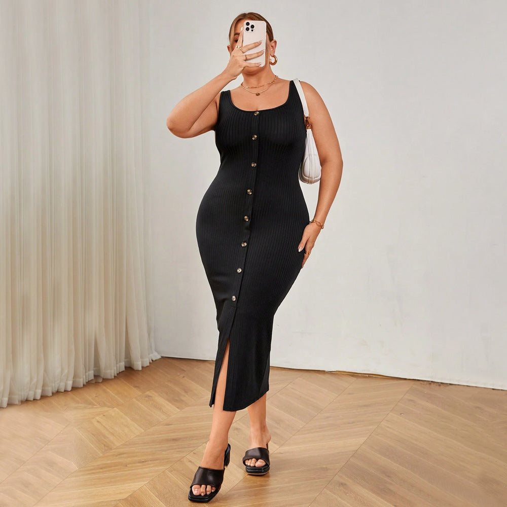 Damen figurbetontes Midikleid mit Knopfleiste und Schlitzdetail Echo Archiv