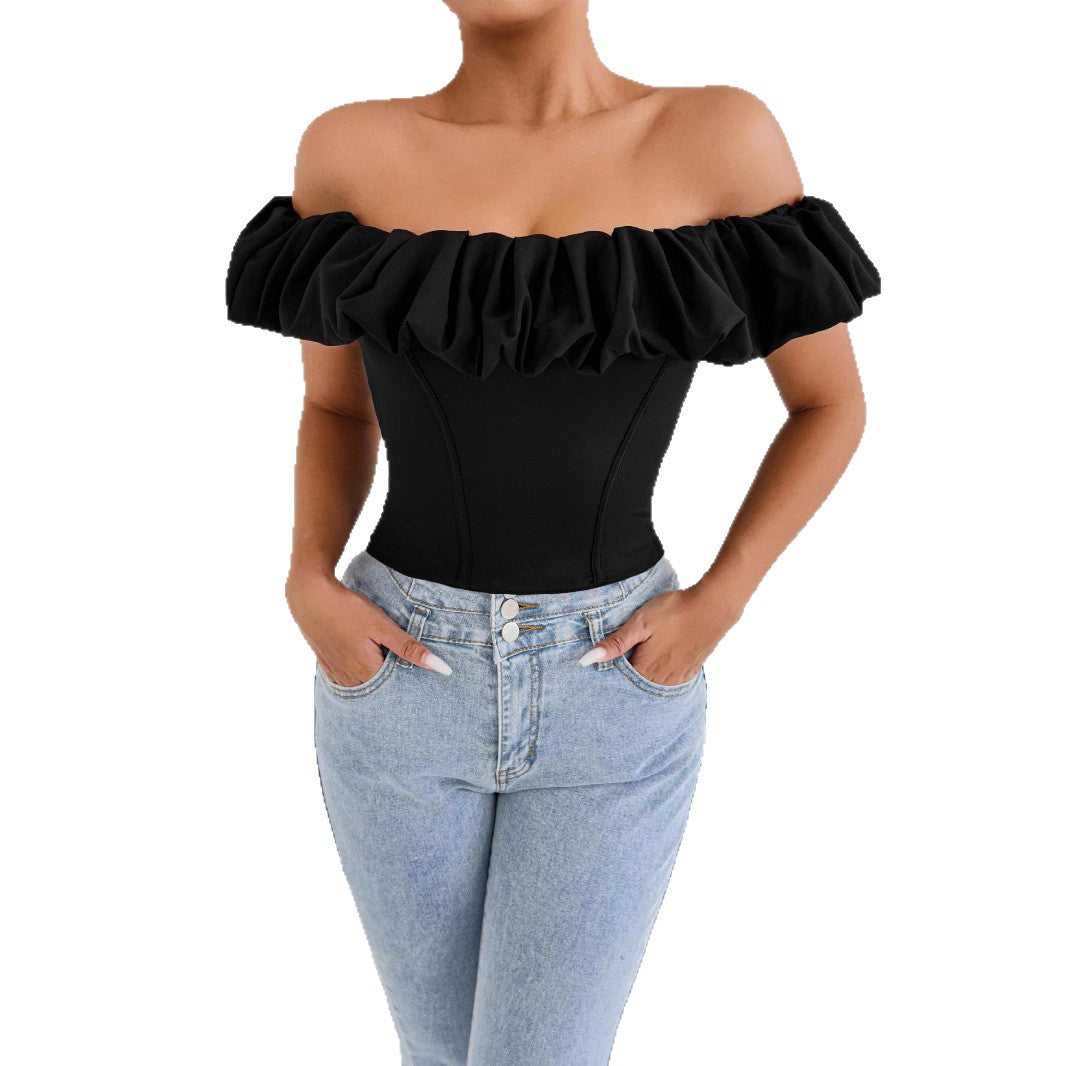 Damen Off-Shoulder Rüschenshirt mit tailliertem Schnitt Echo Archiv
