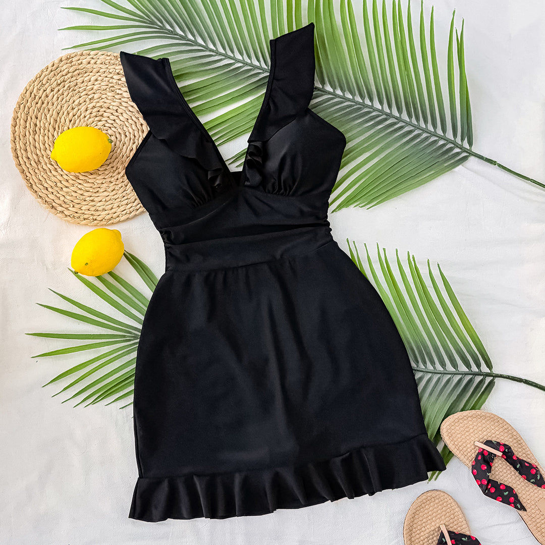 Damen Eleganter Badeanzug mit Rüschendetails Echo Archiv