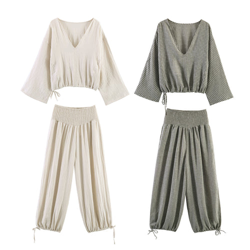 Damen lässige Bluse mit weitem V-Ausschnitt und elastischem Saum Echo Archiv