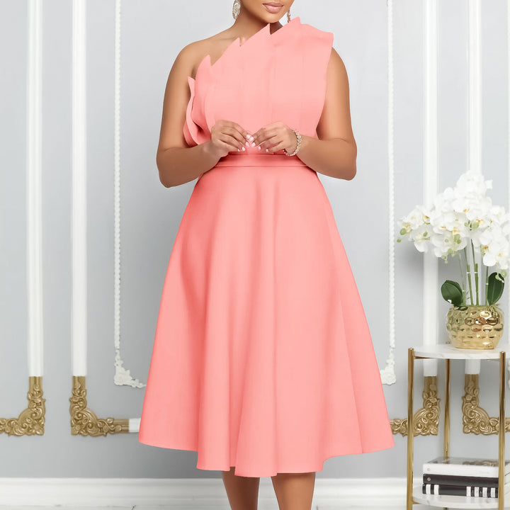 Echoarchiv | One Shoulder Midi Kleid Elegante A-Linie Passform Skulpturierte Details Festliche Kleidung