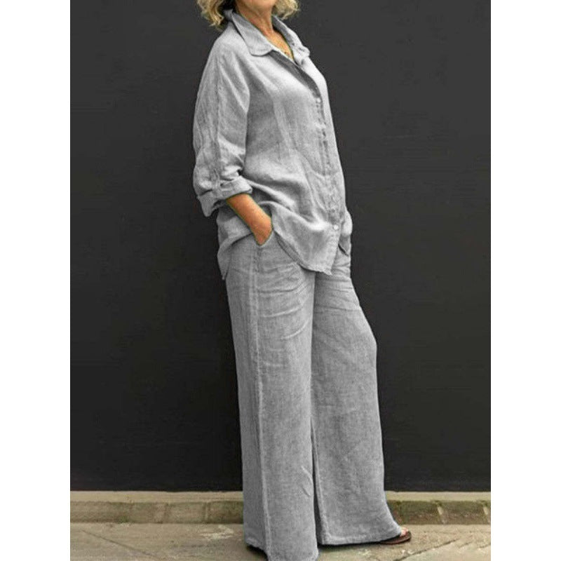 Damen Relaxed-Buttondown-Hemd und High-Waist-Palazzo im Leinenoptik Echo Archiv
