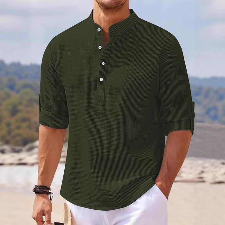 Herren lässiges Henley-Shirt mit strukturierter Oberfläche Echoarchiv