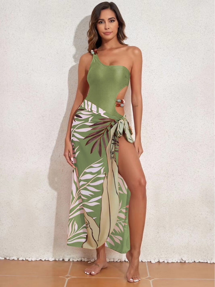 Damen Badeanzug-Set mit asymmetrischem Oberteil und elegantem Sarong Echo Archiv