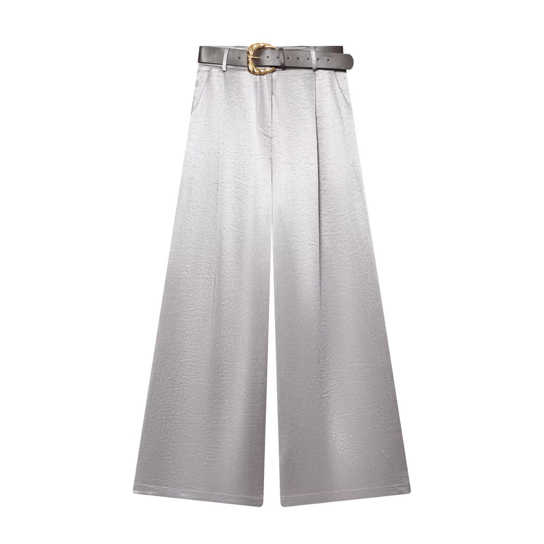 Damen High‑Waist Palazzo‑Hose mit Leoparden‑Print, weitem Bein und Ziergürtel Echo Archiv
