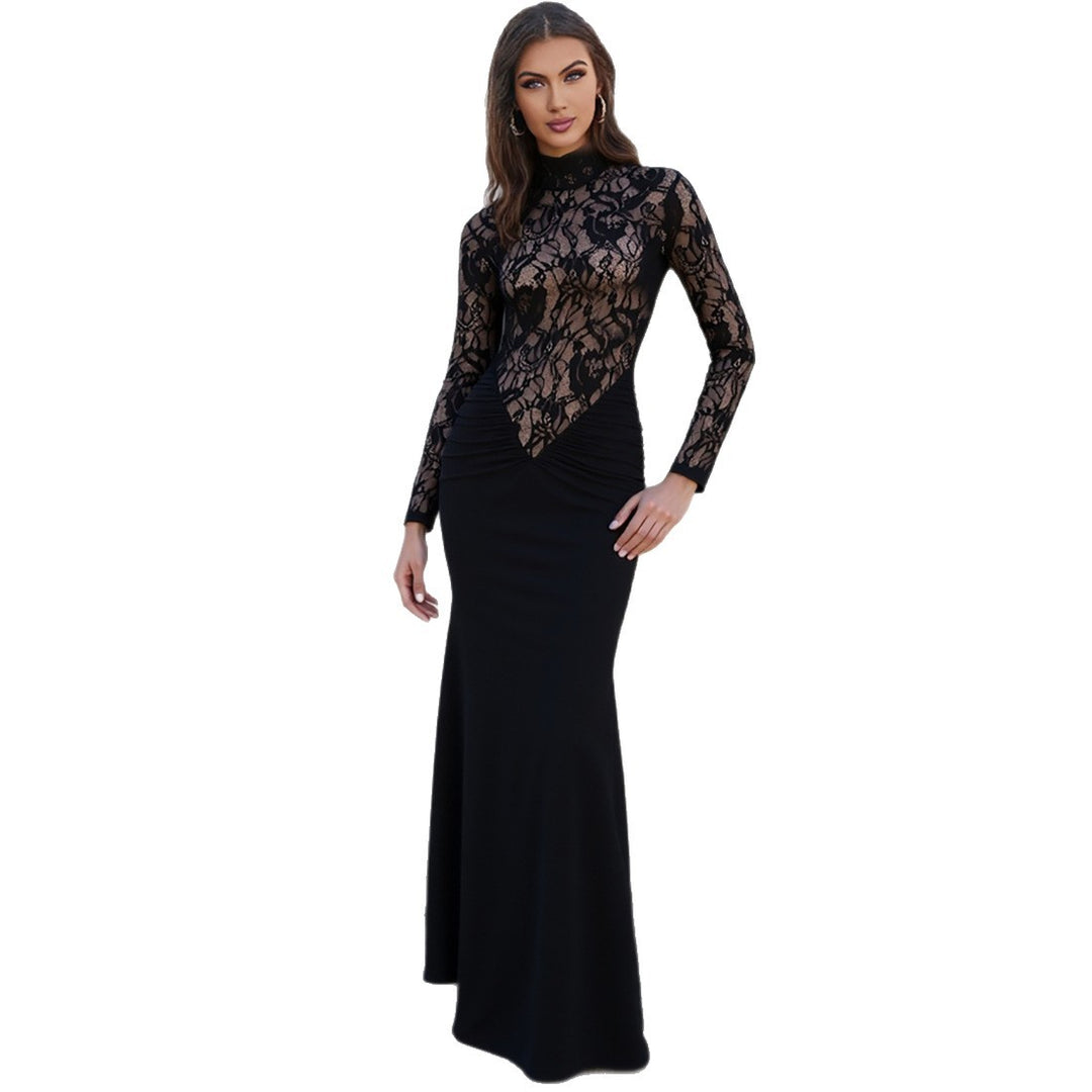 Damen Elegantes Langarm Kleid aus Spitze mit geraffter Silhouette Echo Archiv
