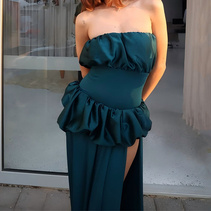 Damen Elegantes Maxikleid mit schulterfreier Silhouette und seitlichem Schlitz Echo Archiv