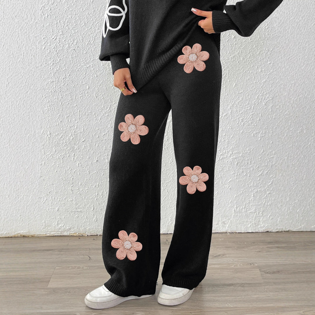 Damen lockere Strickhose mit floralen Applikationen Echo Archiv