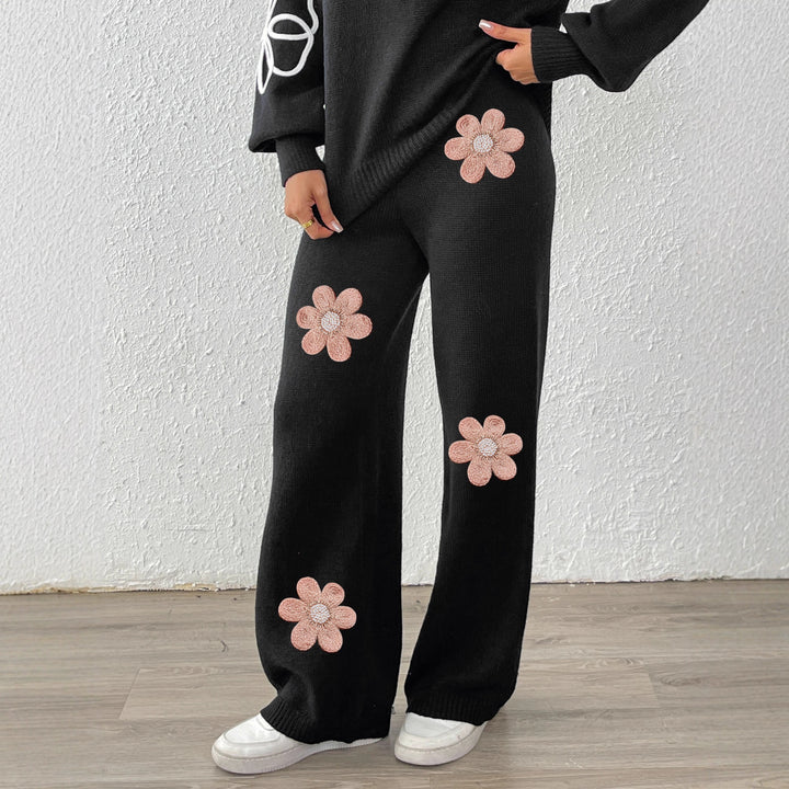 Damen lockere Strickhose mit floralen Applikationen Echo Archiv