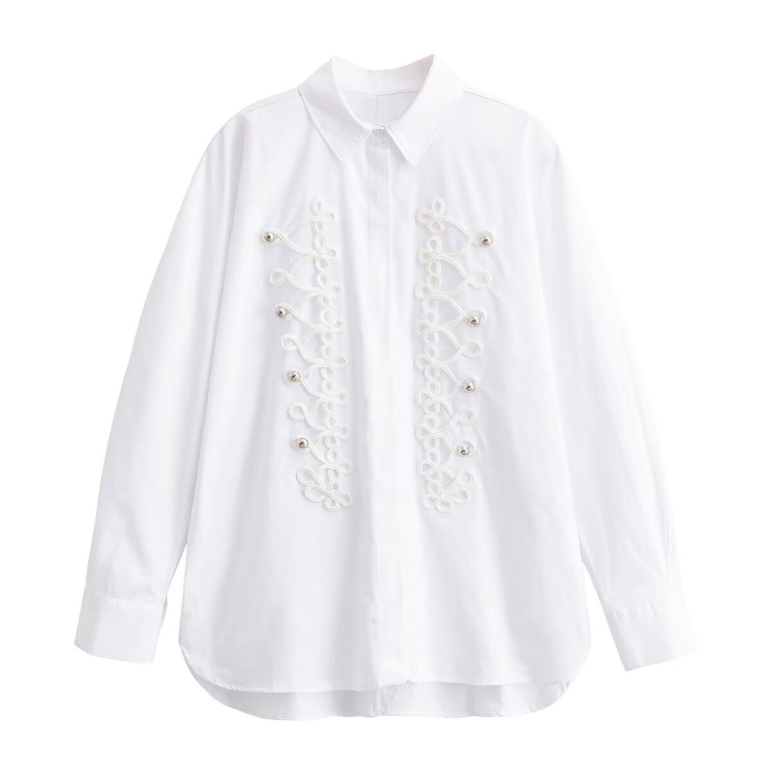 Damen Bluse mit dekorativen Froschverschlüssen und Zierkordeln Echo Archiv