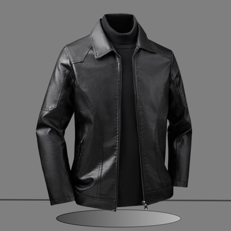 Herren Slim-Fit Kunstlederjacke im minimalistischen Hemdkragen-Design mit verdecktem Zwei-Wege-Reißverschluss Echo Archiv