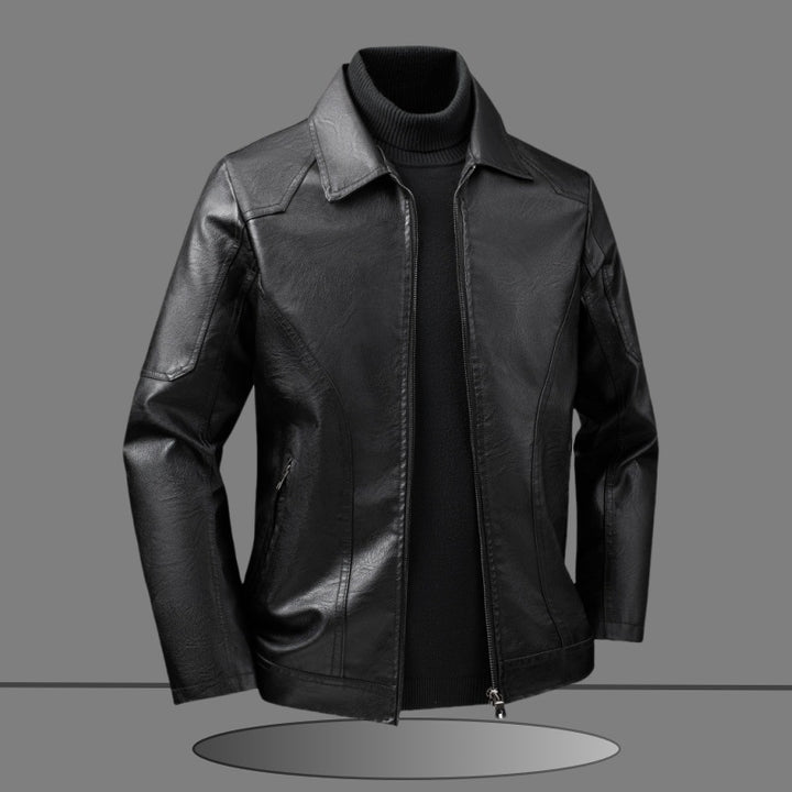 Herren Slim-Fit Kunstlederjacke im minimalistischen Hemdkragen-Design mit verdecktem Zwei-Wege-Reißverschluss Echo Archiv