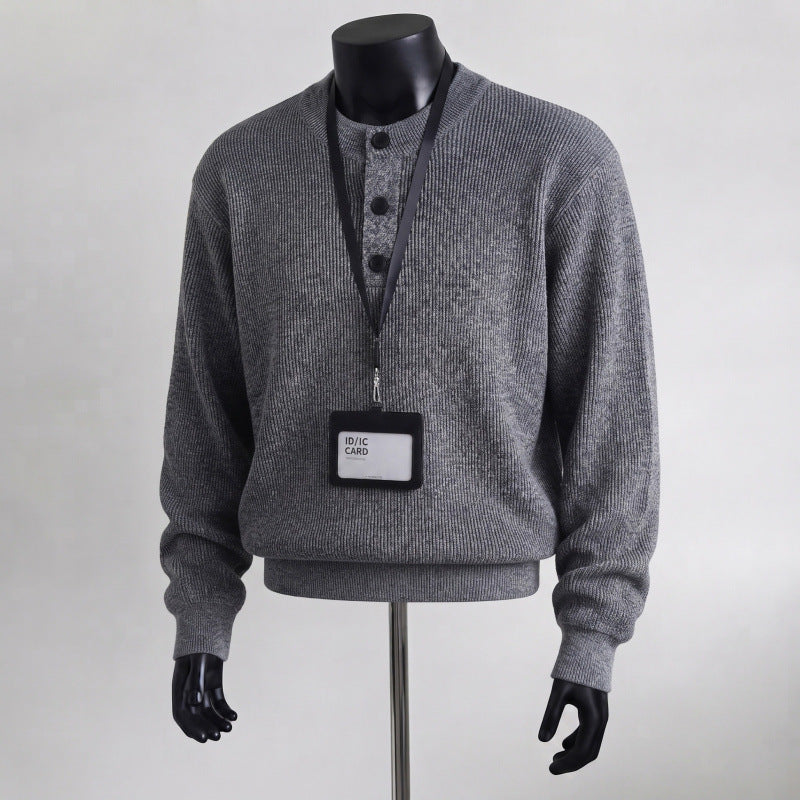 Herren Grobstrickpullover mit Knopfleiste – Norvane