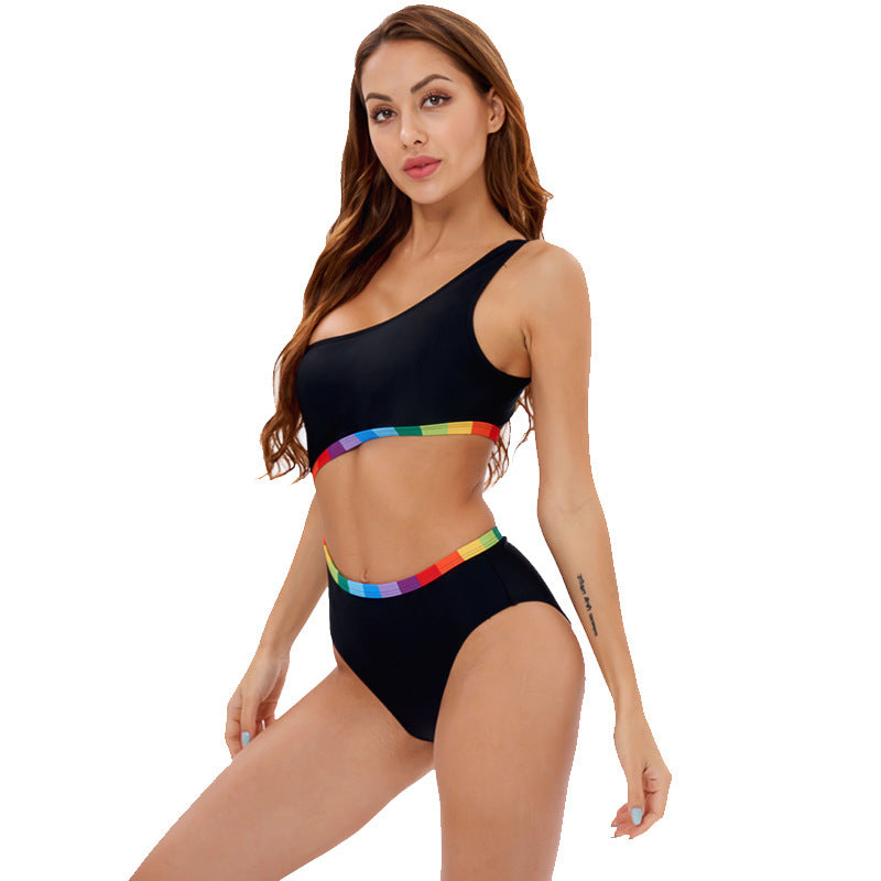Damen Einseitiger Triangel-Bikini mit buntem Akzentband Echo Archiv