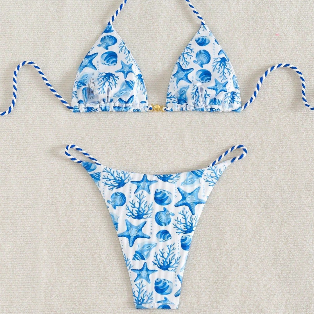 Damen Triangel-Bikini mit maritimen Motiven und verspielten Kordelbindungen Echo Archiv