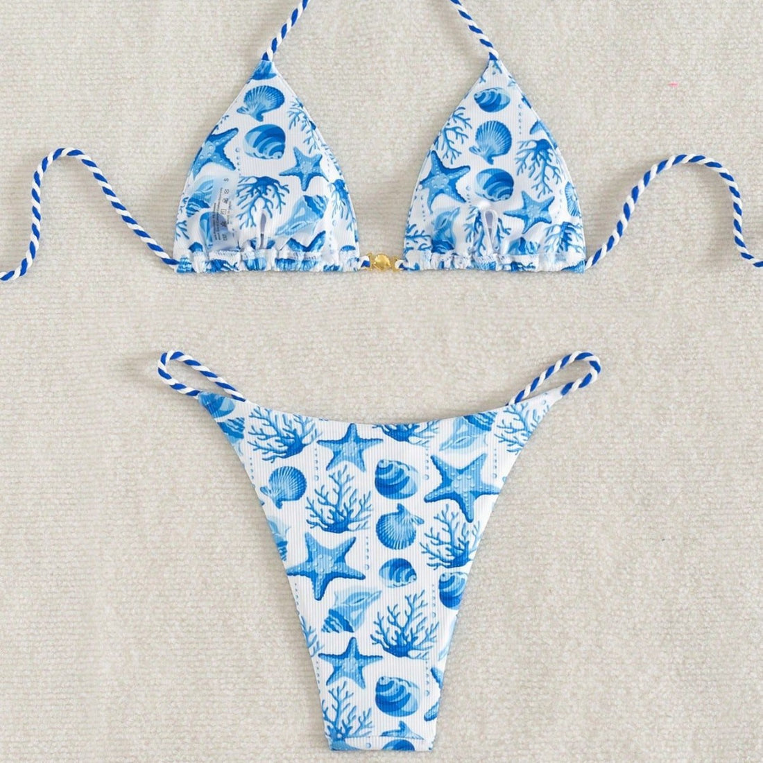Damen Triangel-Bikini mit maritimen Motiven und verspielten Kordelbindungen – Maréssa