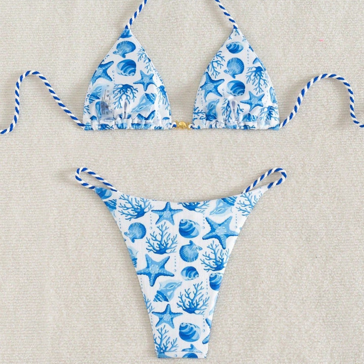 Damen Triangel-Bikini mit maritimen Motiven und verspielten Kordelbindungen Echo Archiv