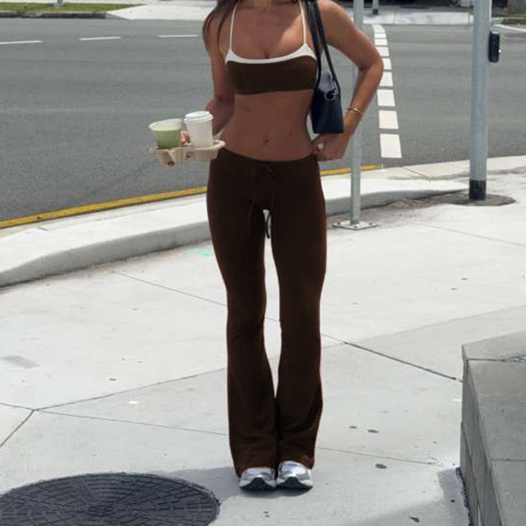 Damen sportliches Flared Set mit Crop-Top und bindbarem Bund Echo Archiv