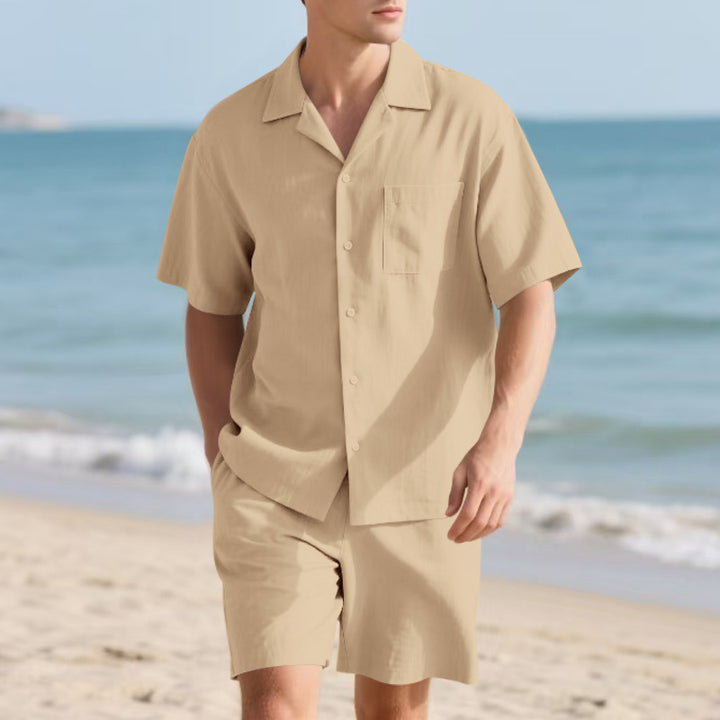 Herren elegantes Freizeit-Langarm-Shirt und Shorts-Set mit komfortablem elastischen Bund Echoarchiv