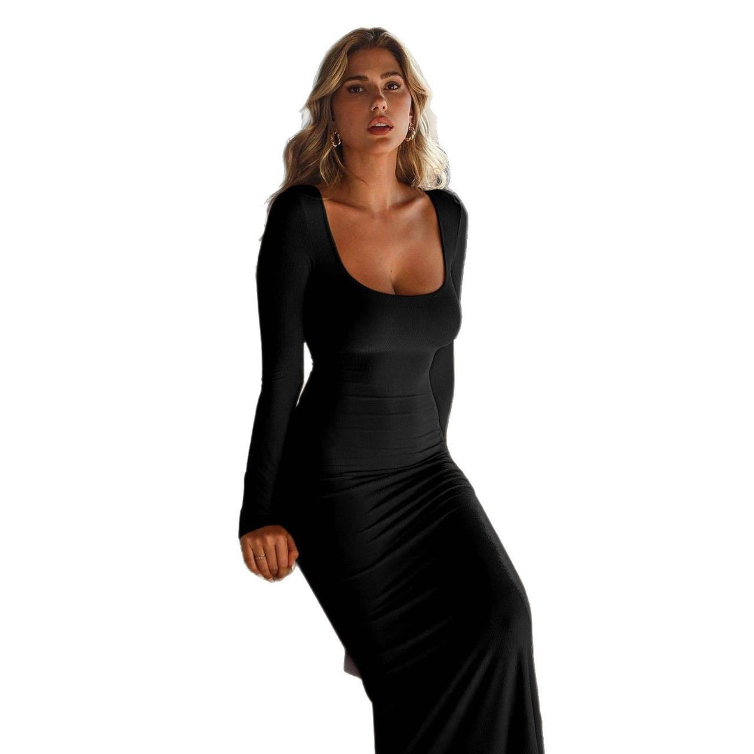 Damen figurbetontes Langarm-Maxikleid mit rundem Ausschnitt und elastischer Passform Echo Archiv