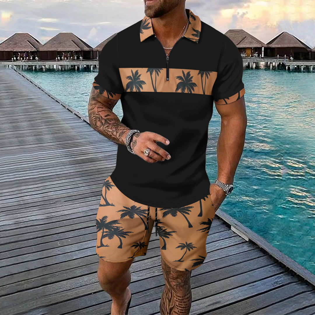 Herren elegant geschnitztes Polohemd mit Shorts Echoarchiv