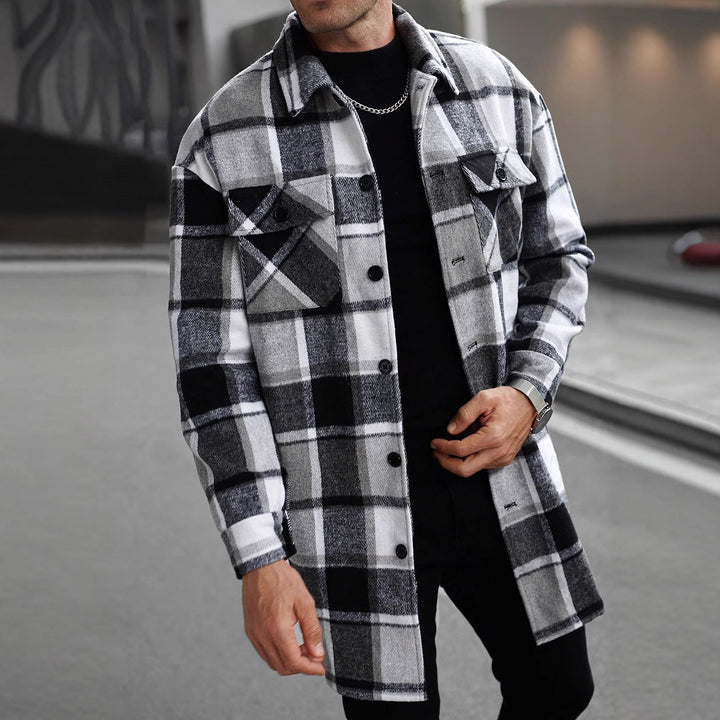 Herren karierte Flanelljacke mit knöpfbaren Taschen und modernem Schnitt Echoarchiv
