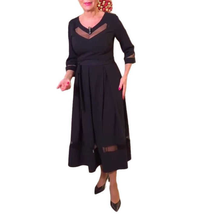 Damen nan tailliertes Midikleid mit transparenten Mesh‑Einsätzen, Bindegürtel und feminine A‑Linien Echo Archiv
