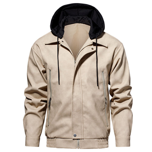 Herren Kunstlederjacke mit abnehmbarer Kapuze und elastischem Bund Echoarchiv