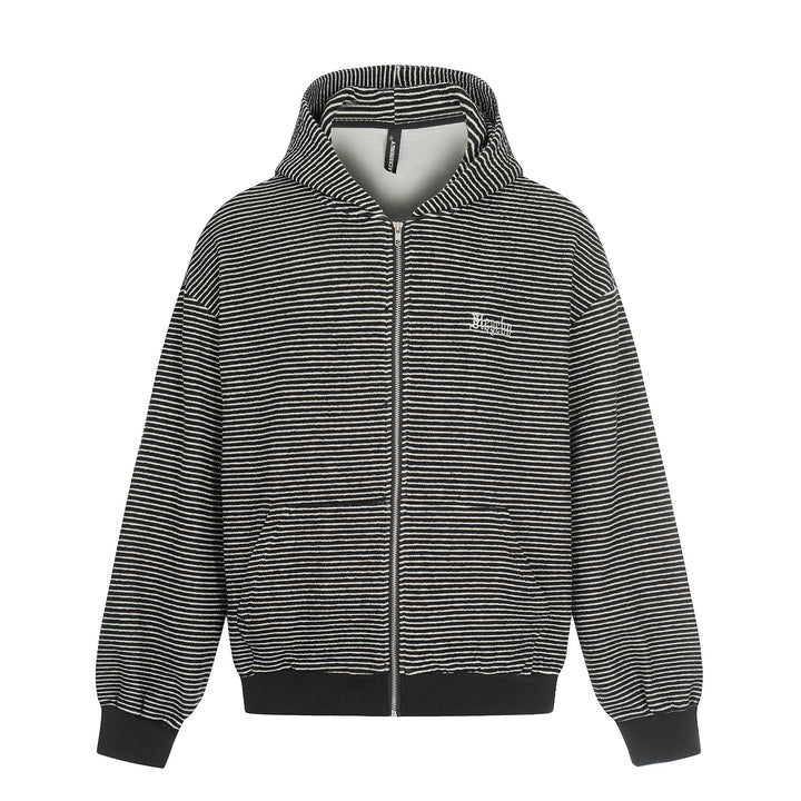 Unisex Gestreifte Kapuzen-Sweatjacke mit Reißverschluss und strukturierter Oberfläche Echoarchiv