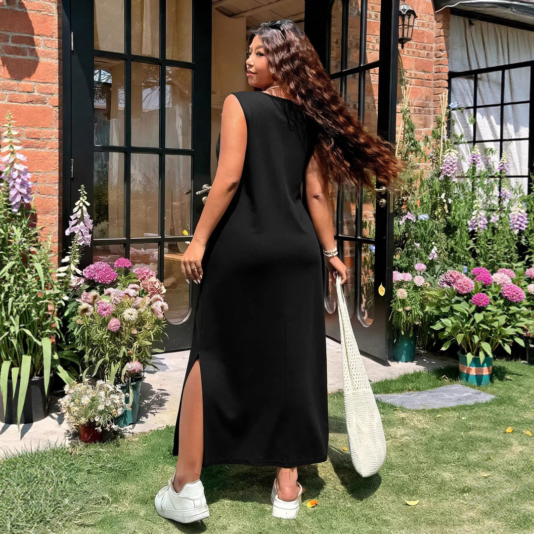 Damen luftiges Maxikleid mit V-Ausschnitt und seitlichem Schlitz Echo Archiv