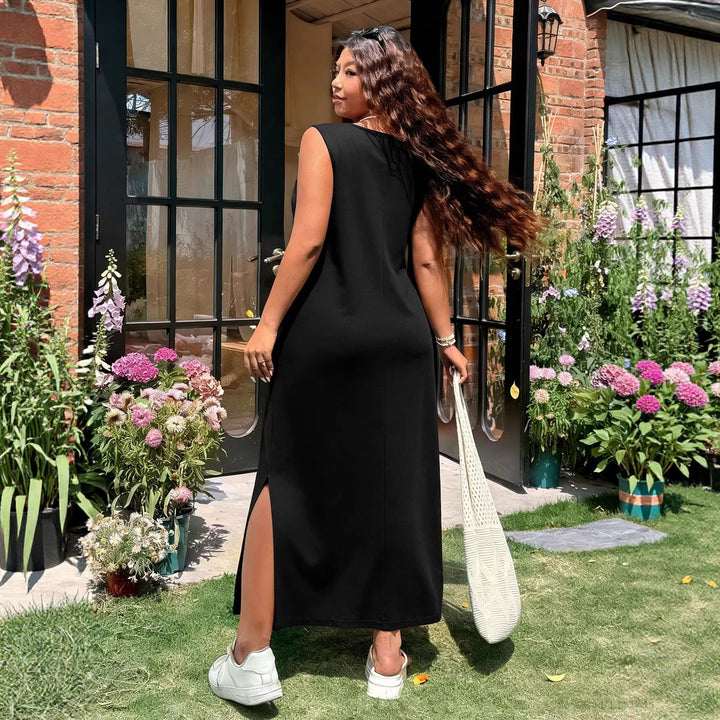 Damen luftiges Maxikleid mit V-Ausschnitt und seitlichem Schlitz Echo Archiv