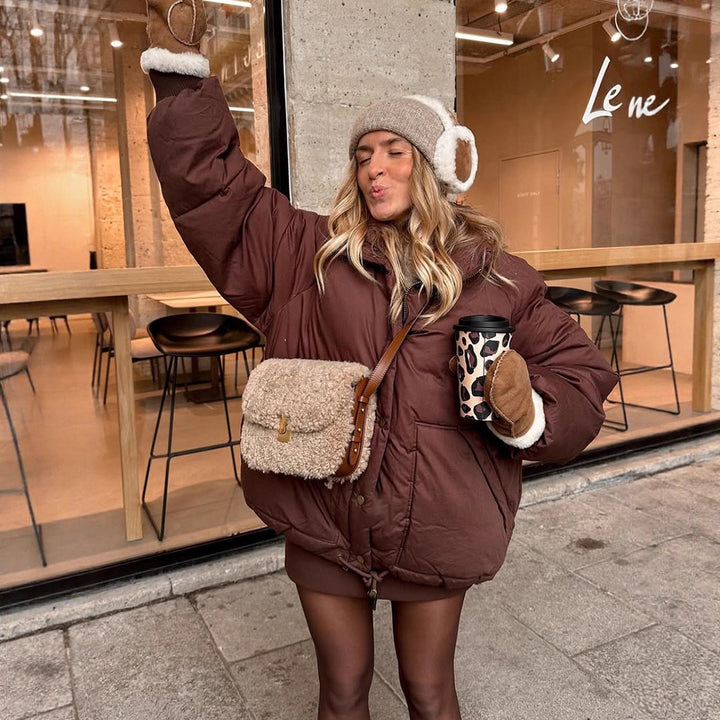 Damen Kurze wattierte Oversize-Steppjacke mit Kordelzug und winddichter Fütterung Echoarchiv