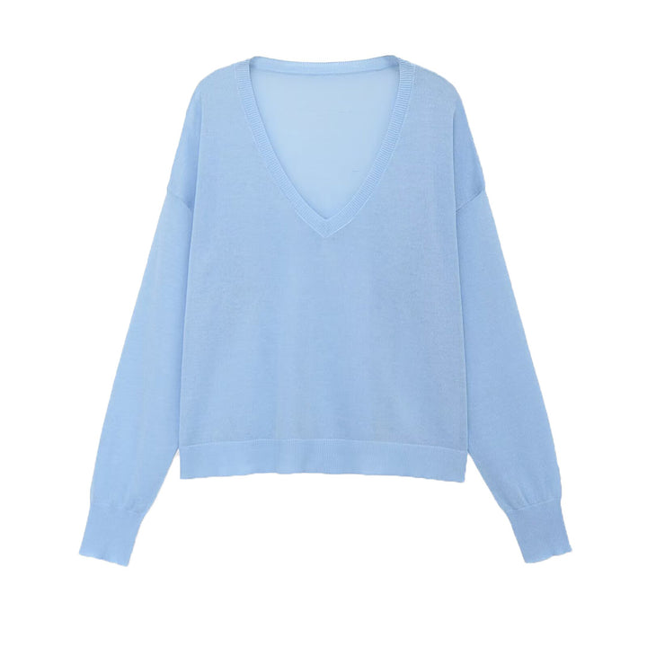 Damen Oversize-Feinstrickpullover mit tiefem V-Ausschnitt und gerippten Bündchen Echoarchiv