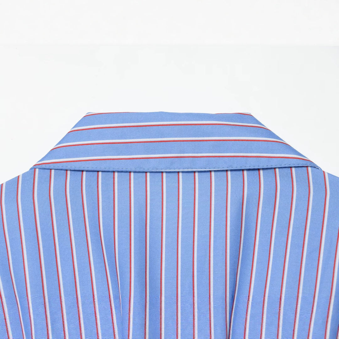 Damen Oversize-Hemd mit Taillen-Zugbund und feinem Streifenmuster Echoarchiv