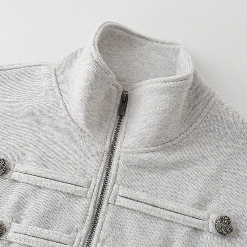 Damen Kurz geschnittene Sweatjacke mit Stehkragen und dekorativen Zierpaspeln Echo Archiv