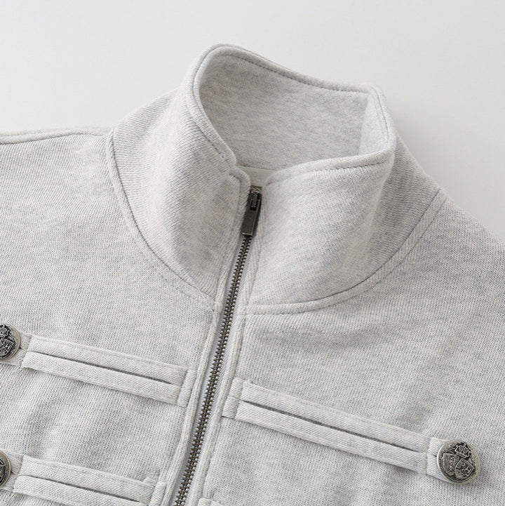 Damen Kurz geschnittene Sweatjacke mit Stehkragen und dekorativen Zierpaspeln Echo Archiv