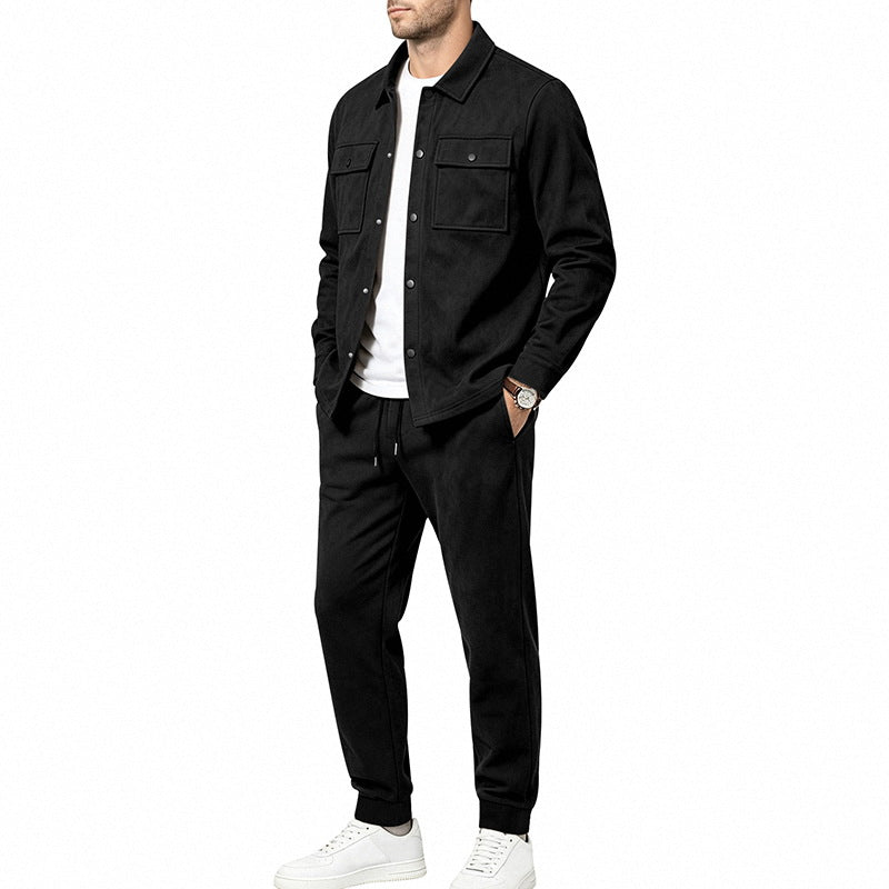 Herren nan Velours-Lounge-Set mit Overshirt, aufgesetzten Brusttaschen und tapered Jogginghose Echo Archiv
