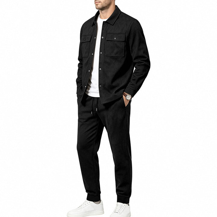Herren nan Velours-Lounge-Set mit Overshirt, aufgesetzten Brusttaschen und tapered Jogginghose Echo Archiv