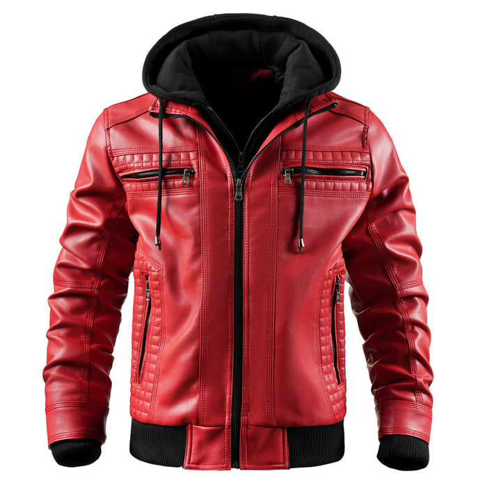Herren modische Lederjacke mit abnehmbarem Kapuzenfutter Echoarchiv