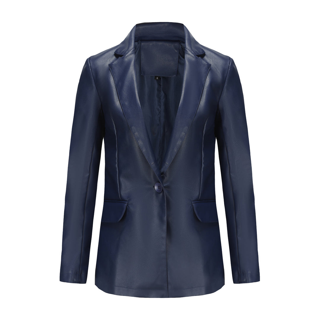 Damen nan taillierter Blazer aus Kunstleder mit Reverskragen und Pattentaschen Echo Archiv