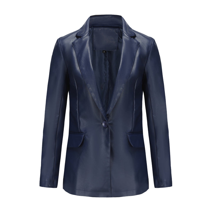 Damen nan taillierter Blazer aus Kunstleder mit Reverskragen und Pattentaschen Echo Archiv