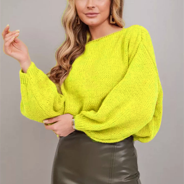 Damen Schulterfreier Mohair‑Optik Oversize-Pullover mit überschnittener Passform und kurzem Saum – Mavelle